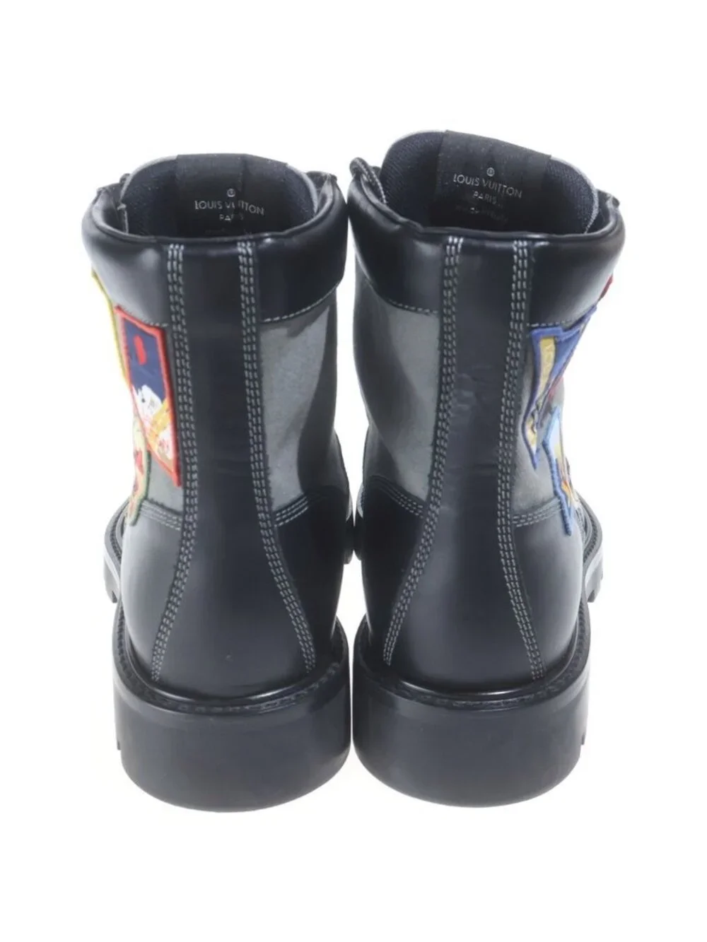 Louis Vuitton Oberkampf Line Logo Patch Ankle Boots Tracking Black Gray